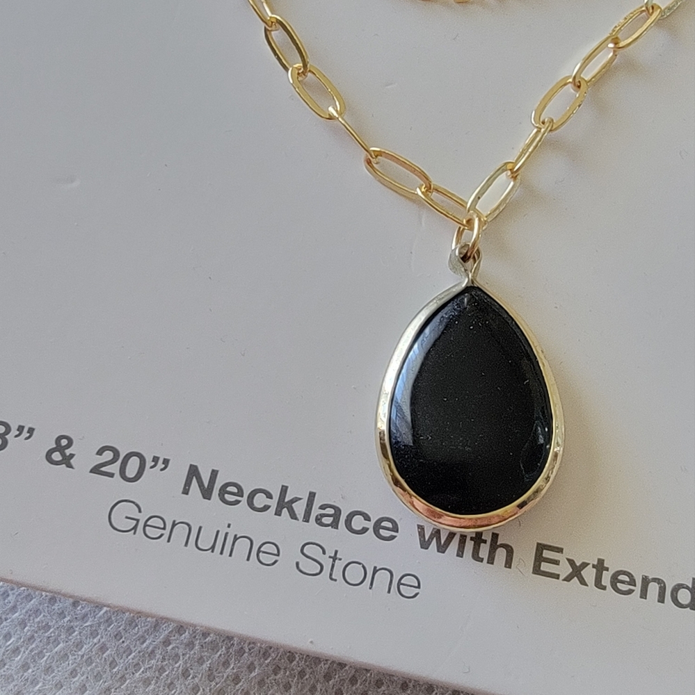 Three Rows Hanging Stones Layered Necklace Set - Picture 3 of 8